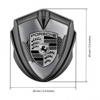 Porsche Trunk Emblem Badge Graphite Steel Hex Metal Tear Monochrome Logo