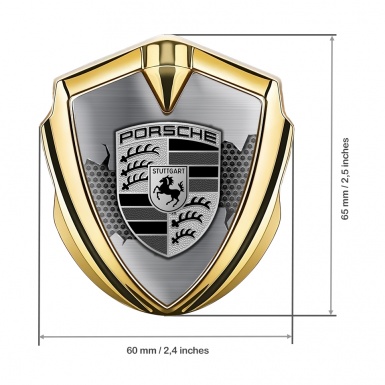 Porsche Trunk Emblem Badge Gold Steel Hex Metal Tear Monochrome Logo