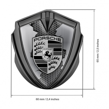 Porsche Trunk Metal Emblem Badge Graphite Grey Hex Broken Parts Edition