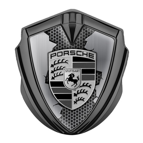 Porsche Trunk Metal Emblem Badge Graphite Grey Hex Broken Parts Edition