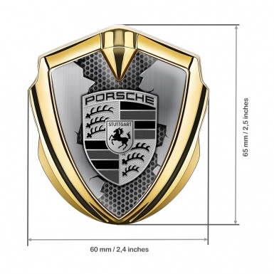 Porsche Trunk Metal Emblem Badge Gold Grey Hex Broken Parts Edition