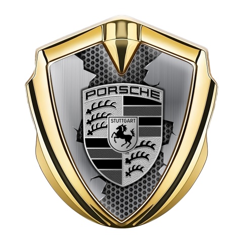 Porsche Trunk Metal Emblem Badge Gold Grey Hex Broken Parts Edition