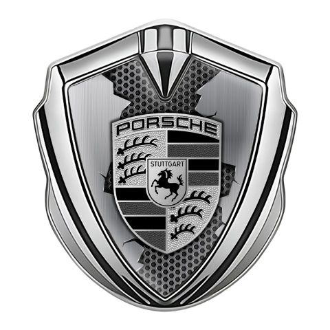 Porsche Trunk Metal Emblem Badge Silver Grey Hex Broken Parts Edition