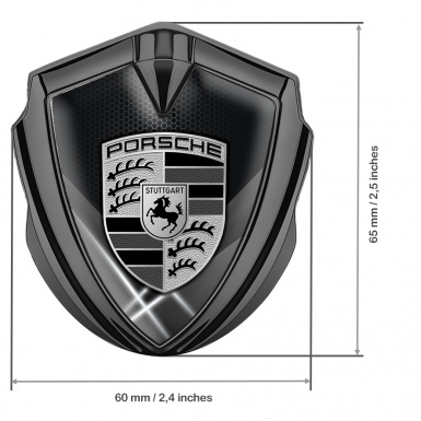 Porsche Metal Emblem Self Adhesive Graphite Grey Hex Glowing White Pillars
