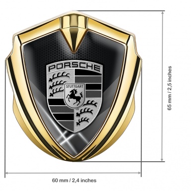 Porsche Metal Emblem Self Adhesive Gold Grey Hex Glowing White Pillars