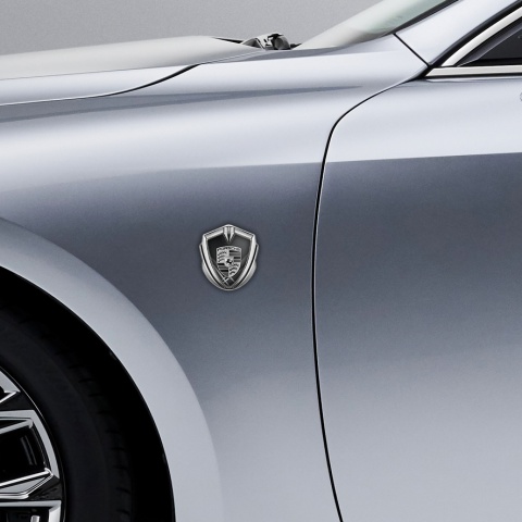 Porsche Metal Emblem Self Adhesive Silver Grey Hex Glowing White Pillars