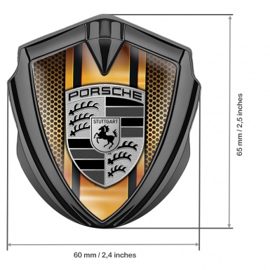Porsche 3D Car Metal Domed Emblem Graphite Sandy Grate Center Pillar Motif
