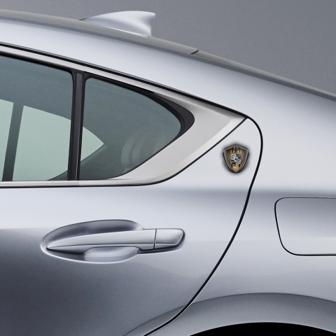 Porsche 3D Car Metal Domed Emblem Graphite Sandy Grate Center Pillar Motif
