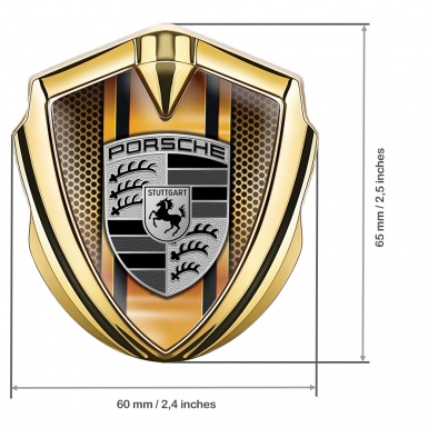 Porsche 3D Car Metal Domed Emblem Gold Sandy Grate Center Pillar Motif