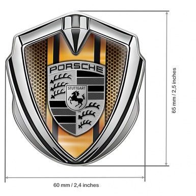 Porsche 3D Car Metal Domed Emblem Silver Sandy Grate Center Pillar Motif