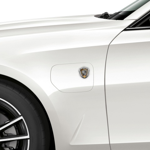 Porsche 3D Car Metal Domed Emblem Silver Sandy Grate Center Pillar Motif
