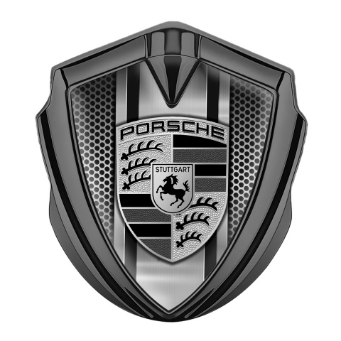Porsche Bodyside Domed Emblem Graphite Grey Mesh Steel Monochrome Pilon
