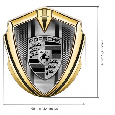 Porsche Bodyside Domed Emblem Gold Grey Mesh Steel Monochrome Pilon