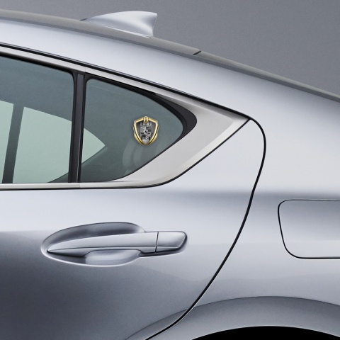 Porsche Bodyside Domed Emblem Gold Grey Mesh Steel Monochrome Pilon