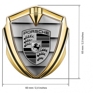 Porsche Bodyside Badge Self Adhesive Gold Steel Curtain Monochrome Motif