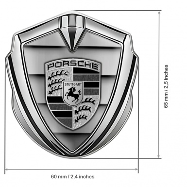 Porsche Bodyside Badge Self Adhesive Silver Steel Curtain Monochrome Motif