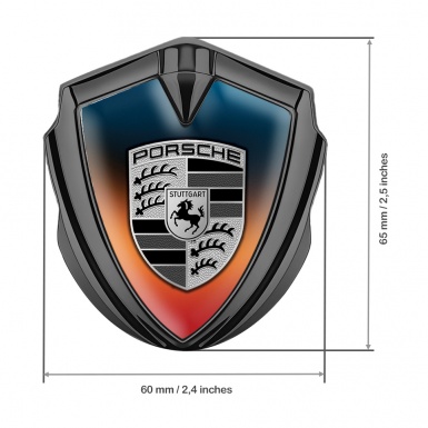 Porsche Fender Emblem Badge Graphite Multicolor Background Grey Logo