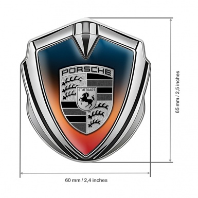 Porsche Fender Emblem Badge Silver Multicolor Background Grey Logo