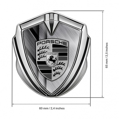 Porsche Fender Metal Domed Emblem Silver Layered Steel Base Grey Motif