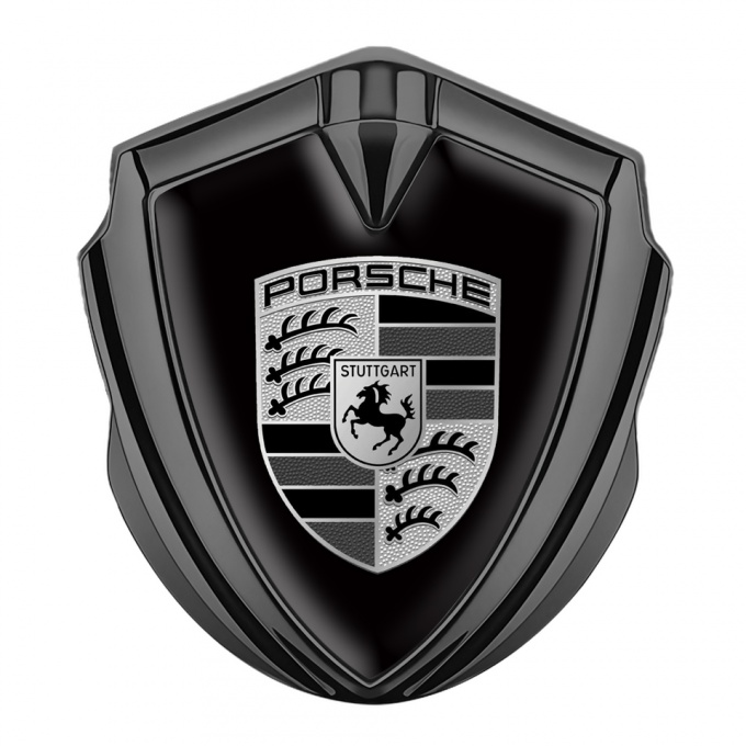 Porsche Self Adhesive Bodyside Emblem Graphite Black Background Grey Logo