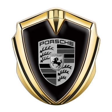 Porsche Self Adhesive Bodyside Emblem Gold Black Background Grey Logo