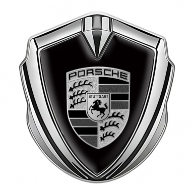 Porsche Self Adhesive Bodyside Emblem Silver Black Background Grey Logo