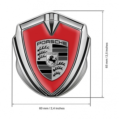 Porsche 3D Car Metal Domed Emblem Graphite Silver Basis Greyscale Motif