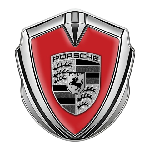 Porsche 3D Car Metal Domed Emblem Graphite Silver Basis Greyscale Motif