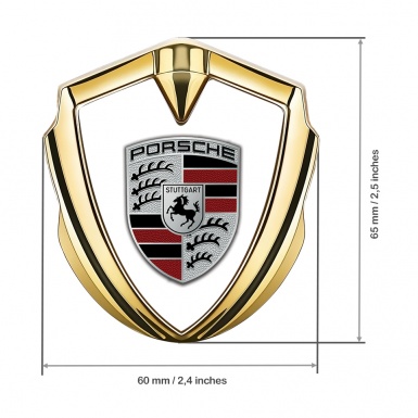 Porsche Metal Emblem Self Adhesive Gold White Dark Red Elements Crest