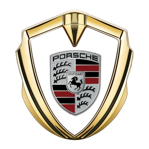 Porsche Metal Emblem Self Adhesive Gold White Dark Red Elements Crest