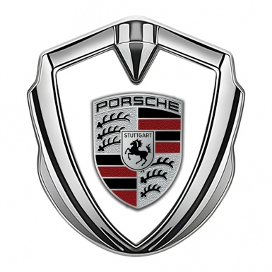 Porsche Metal Emblem Self Adhesive Silver White Dark Red Elements Crest