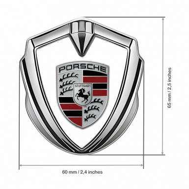 Porsche Metal Emblem Self Adhesive Silver White Dark Red Elements Crest