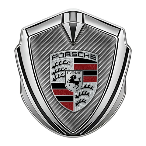 Porsche Fender Emblem Badge Silver Light Carbon Classic Crest Edition