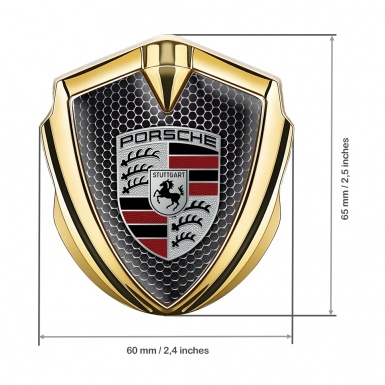 Porsche Trunk Emblem Badge Gold Black Grate Red Fragments Crest Design