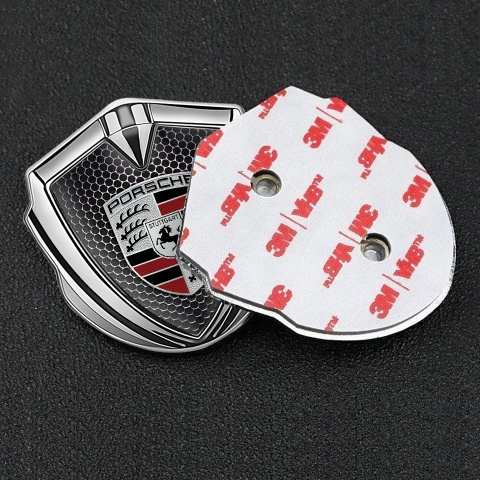 Porsche Trunk Emblem Badge Silver Black Grate Red Fragments Crest Design