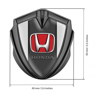 Honda 3D Car Metal Domed Emblem Graphite Light Grey Red Motif