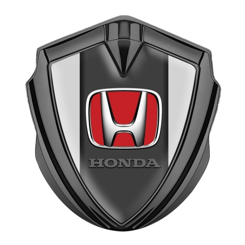 Honda 3D Car Metal Domed Emblem Graphite Light Grey Red Motif