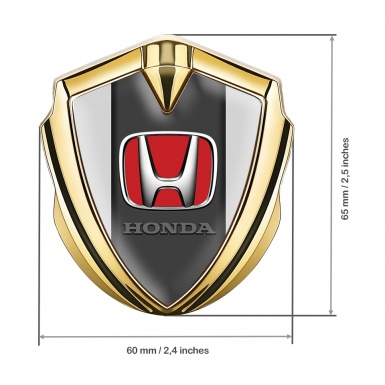Honda 3D Car Metal Domed Emblem Gold Light Grey Red Motif