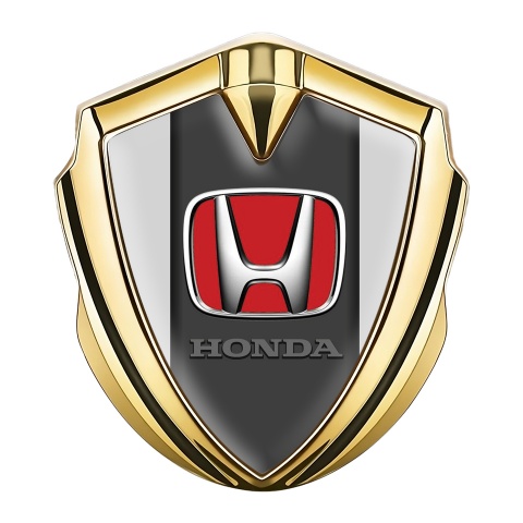 Honda 3D Car Metal Domed Emblem Gold Light Grey Red Motif