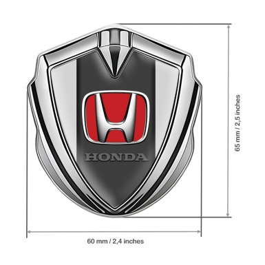 Honda 3D Car Metal Domed Emblem Silver Light Grey Red Motif