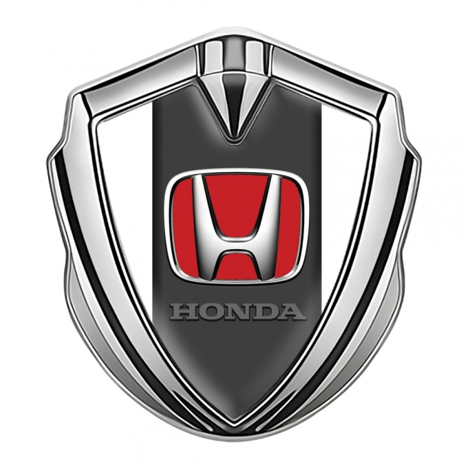 Honda Domed Self Adhesive Emblem Silver White Base Red Logo