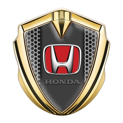 Honda Fender Metal Domed Emblem Gold Grey Honeycomb Motif