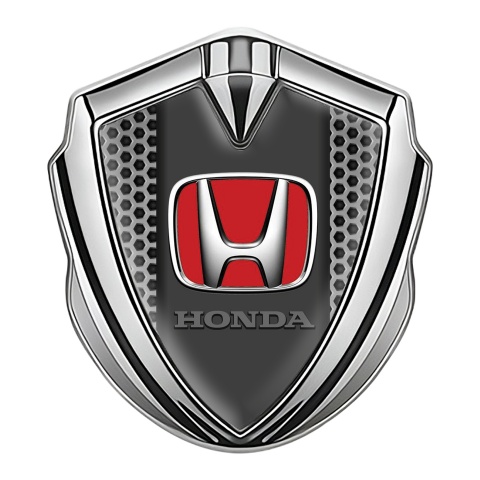 Honda Fender Metal Domed Emblem Silver Grey Honeycomb Motif