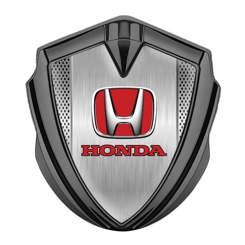 Honda Metal Self Adhesive Badge Graphite Steel Grate Red Logo Design