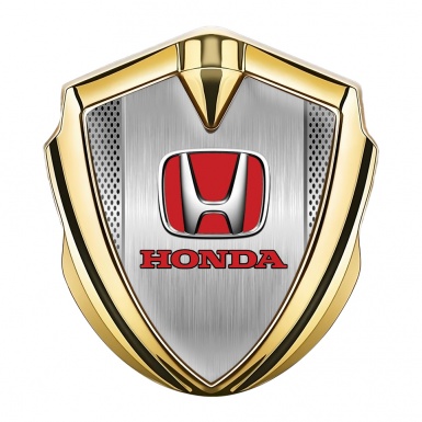Honda Metal Self Adhesive Badge Gold Steel Grate Red Logo Design
