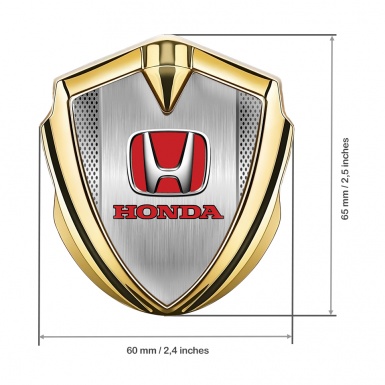 Honda Metal Self Adhesive Badge Gold Steel Grate Red Logo Design