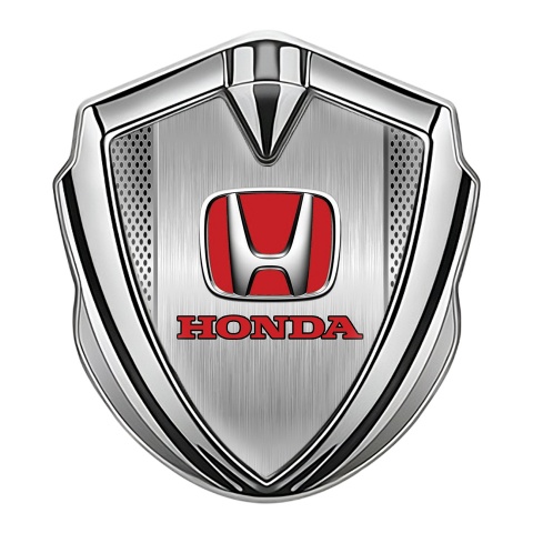 Honda Metal Self Adhesive Badge Silver Steel Grate Red Logo Design