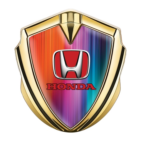 Honda Domed Self Adhesive Emblem Gold Colorful Strokes Red Design