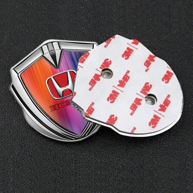 Honda Domed Self Adhesive Emblem Silver Colorful Strokes Red Design