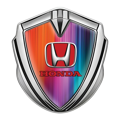Honda Domed Self Adhesive Emblem Silver Colorful Strokes Red Design